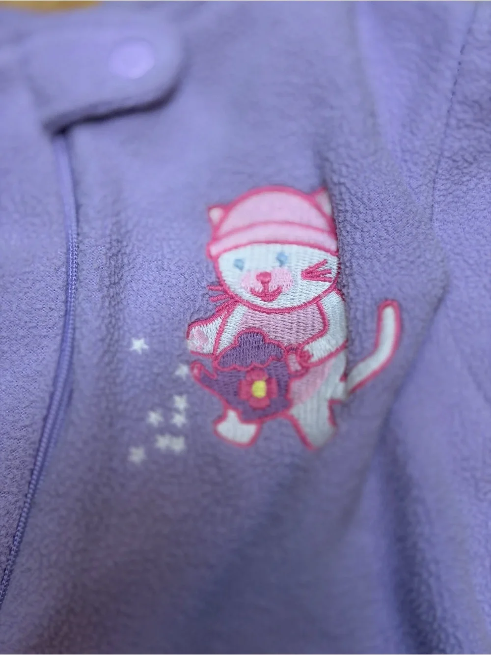 Vintage Snugabye Convert-A-Foot Girls Purple Kitty Fleece Sleeper Pajamas
